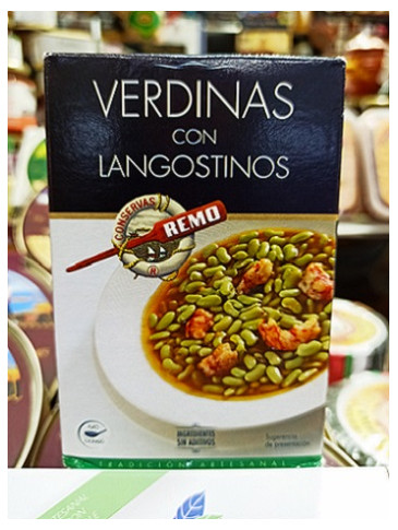 Verdinas con langostinos
