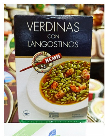 Verdinas con langostinos